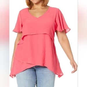 Avenue Women's Coral Red Mylah Layer Top Tunic Size 20 NWT